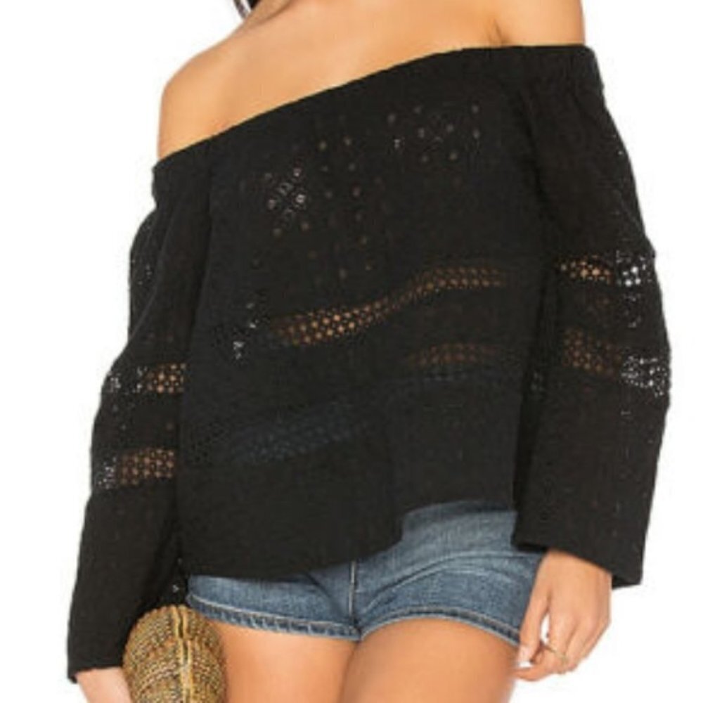 NWT Rebecca Minkoff Coronado Crochet Eyelet Top Off Shoulder Black Women S